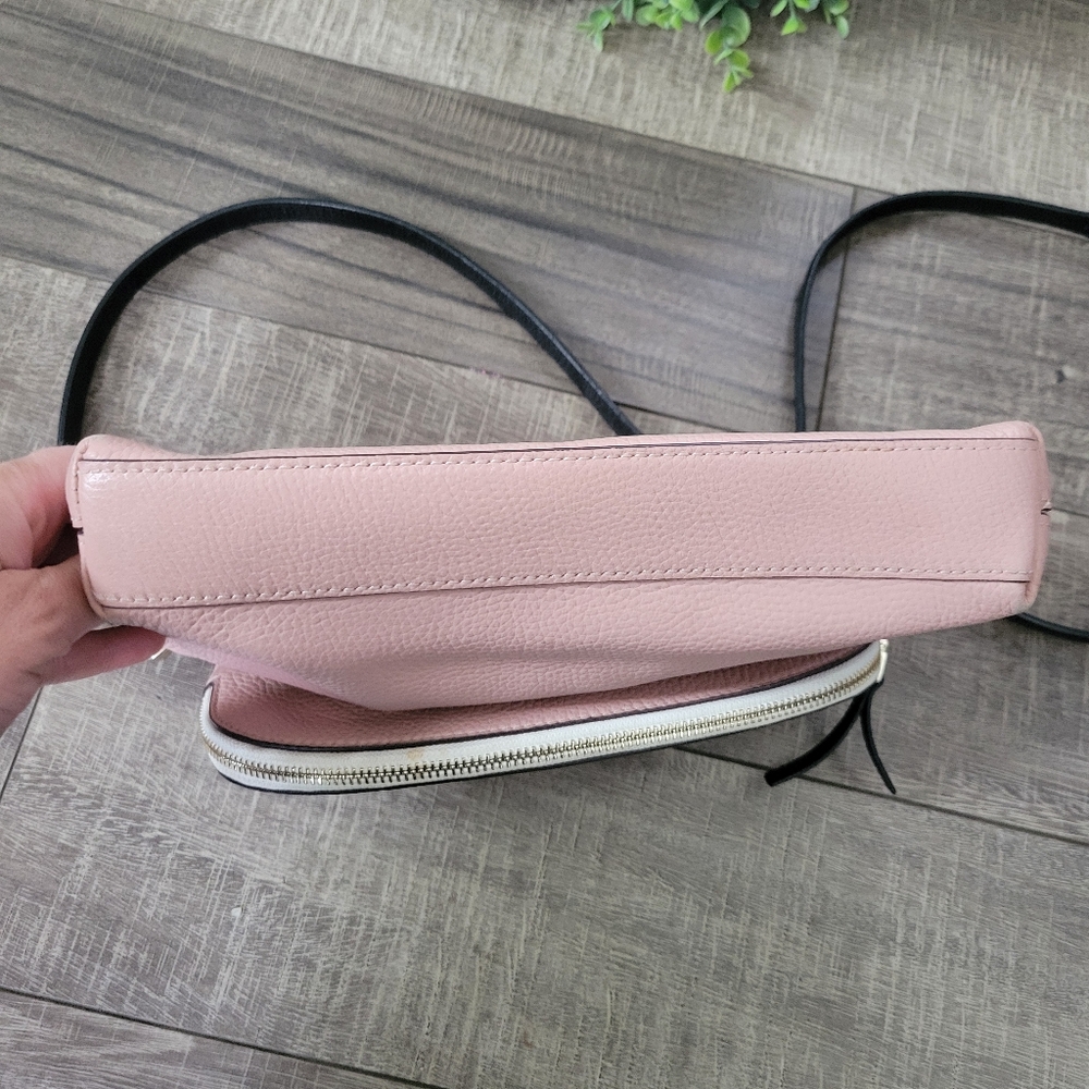 Kate Spade Polly Large Convertible Crossbody  Pink Cream Black Pebbled Leather - Picture 6 of 13
